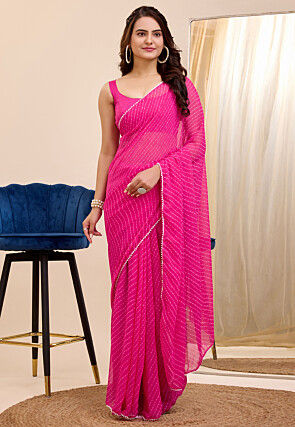 Pre Stitched Georgette Saree in Pink