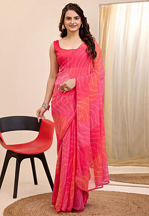 Pre Stitched Georgette Saree in Pink