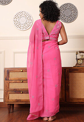 Pre Stitched Georgette Saree in Pink