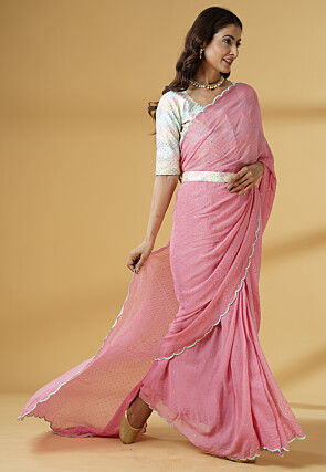 Pre Stitched Georgette Saree in Pink