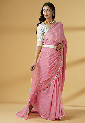 Pre Stitched Georgette Saree in Pink