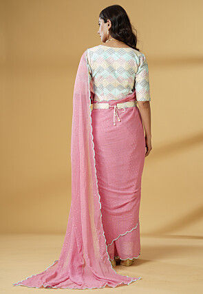 Pre Stitched Georgette Saree in Pink