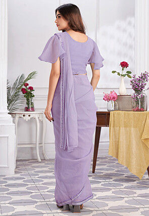 Pre Stitched Georgette Saree in Purple
