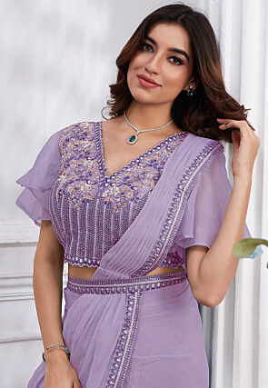 Pre Stitched Georgette Saree in Purple