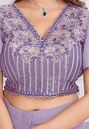 Pre Stitched Georgette Saree in Purple