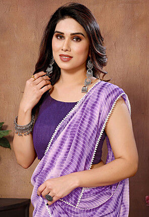 Pre Stitched Georgette Saree in Purple
