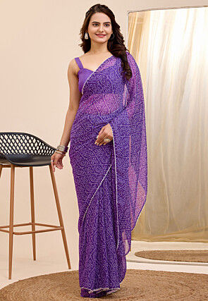 Pre Stitched Georgette Saree in Purple