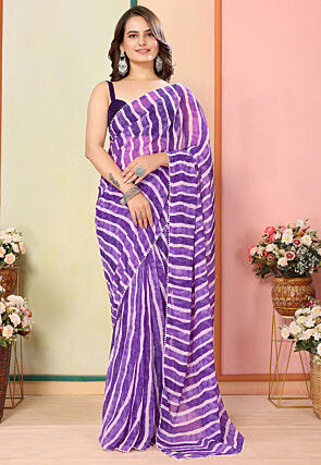 Pre Stitched Georgette Saree in Purple