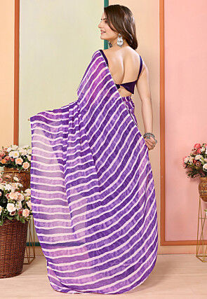 Pre Stitched Georgette Saree in Purple