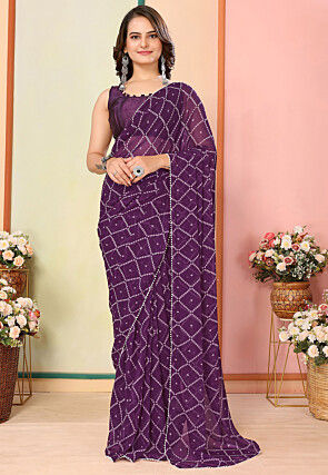 Pre Stitched Georgette Saree in Purple