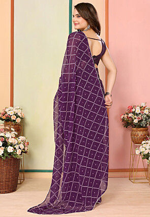 Pre Stitched Georgette Saree in Purple