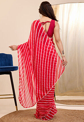 Pre Stitched Georgette Saree in Red