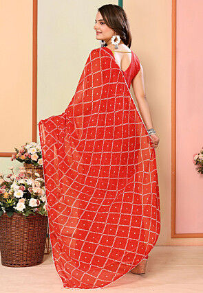 Pre Stitched Georgette Saree in Red