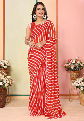 Pre Stitched Georgette Saree in Red
