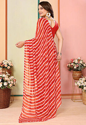 Pre Stitched Georgette Saree in Red