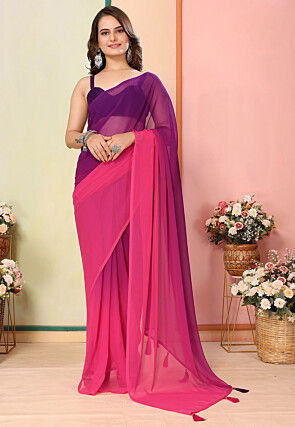 Pre Stitched Georgette Saree in Shaded Pink and Purple