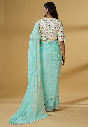 Pre Stitched Georgette Saree in Sky Blue