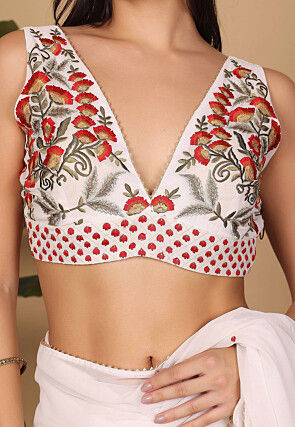 Pre Stitched Georgette Saree in White