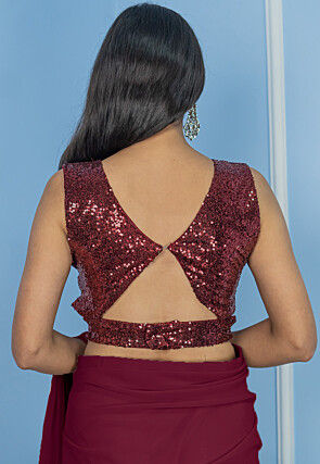 Pre Stitched Georgette Saree in Wine