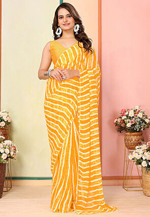 Pre Stitched Georgette Saree in Yellow