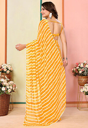 Pre Stitched Georgette Saree in Yellow