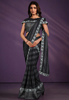 Pre Stitched Lycra (Elastane) Saree in Grey