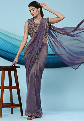 Pre Stitched Lycra Elastane Saree in Purple