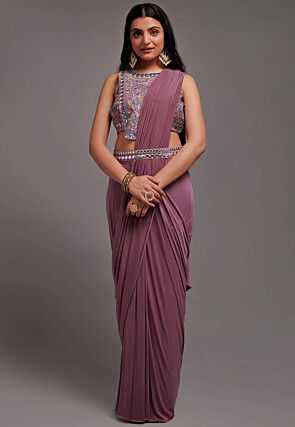 Pre Stitched Lycra (Elastane) Saree in Purple