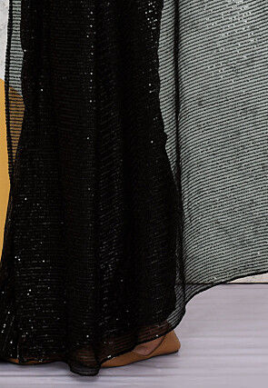 Pre Stitched Lycra Net Saree in Black