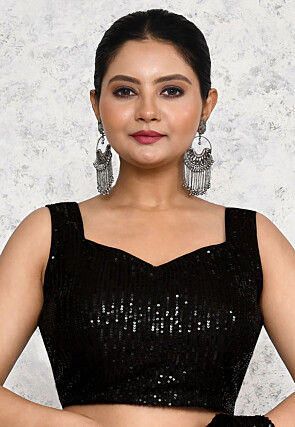 Pre Stitched Lycra Net Saree in Black