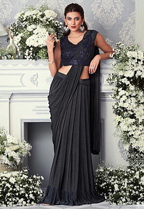 Pre Stitched Lycra(Elastane) Saree in Black
