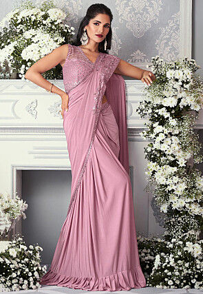 Pre Stitched Lycra(Elastane) Saree in Pink