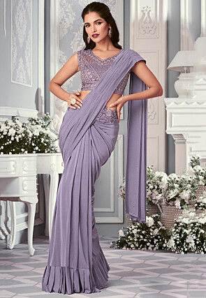 Pre Stitched Lycra(Elastane) Saree in Purple