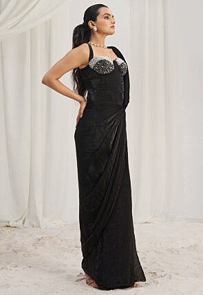 Pre Stitched Organza Saree in Black
