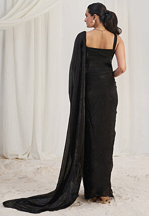 Pre Stitched Organza Saree in Black