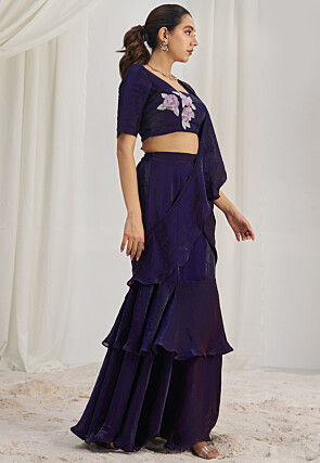 Pre Stitched Organza Saree in Purple