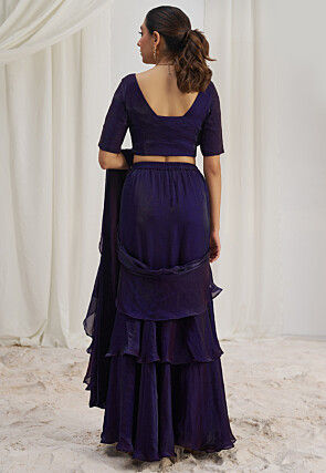 Pre Stitched Organza Saree in Purple