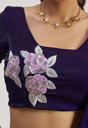 Pre Stitched Organza Saree in Purple