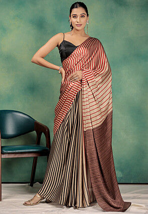 Pre Stitched Satin Saree in Multicolor