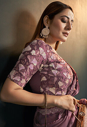 Pre Stitched Satin Saree in Old Rose