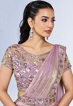 Pre Stitched Satin Silk Saree in Pink