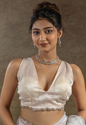 Pre Stitched Tissue Silk Saree in Off White