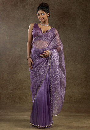 Pre Stitched Tissue Silk Saree in Purple