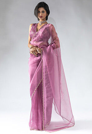 Pre Stitched Tissue Silk Saree in Purple