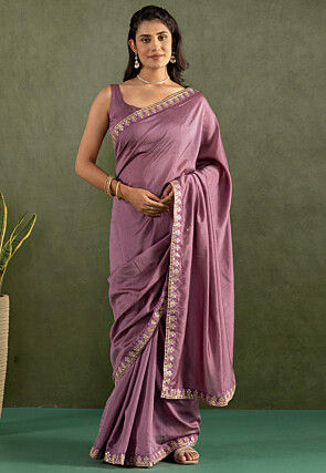 Pre-stitched Art Silk Saree in Purple