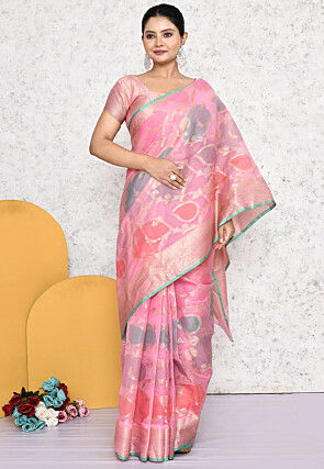 Pre-stitched Banarasi Silk Saree in Pink