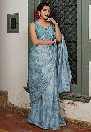 Pre-stitched Chiffon Saree in Blue