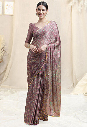 Pre-Stitched Chiffon Saree in Dusty Purple