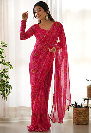 Pre-stitched Chiffon Saree in Fuchsia