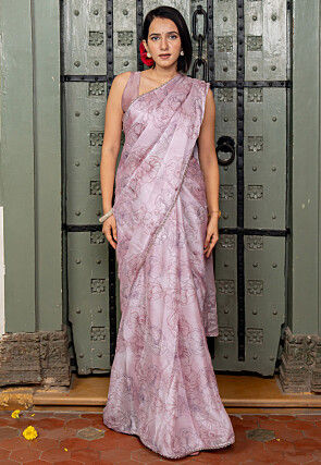 Pre-stitched Chiffon Saree in Light Purple